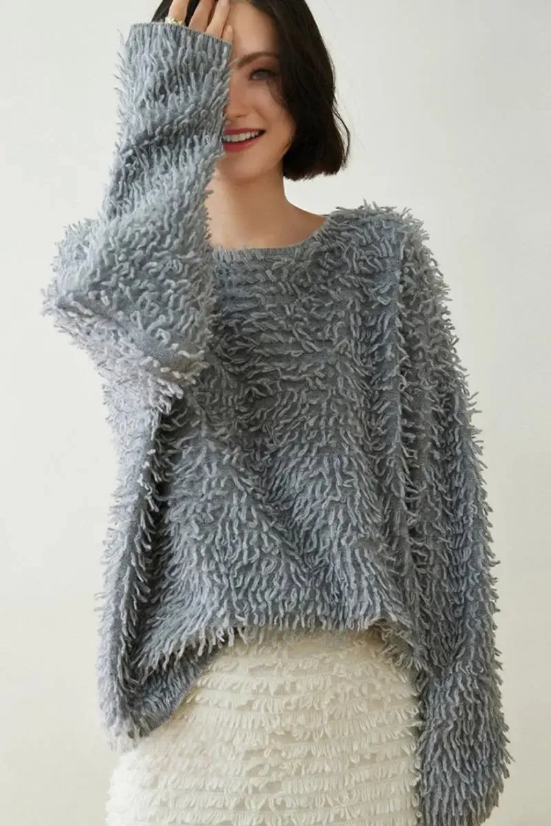 100 Cashmere Chunky Loop-Knit Crewneck Sweater