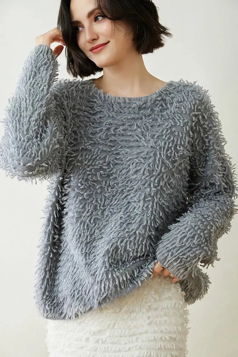 100 Cashmere Chunky Loop-Knit Crewneck Sweater