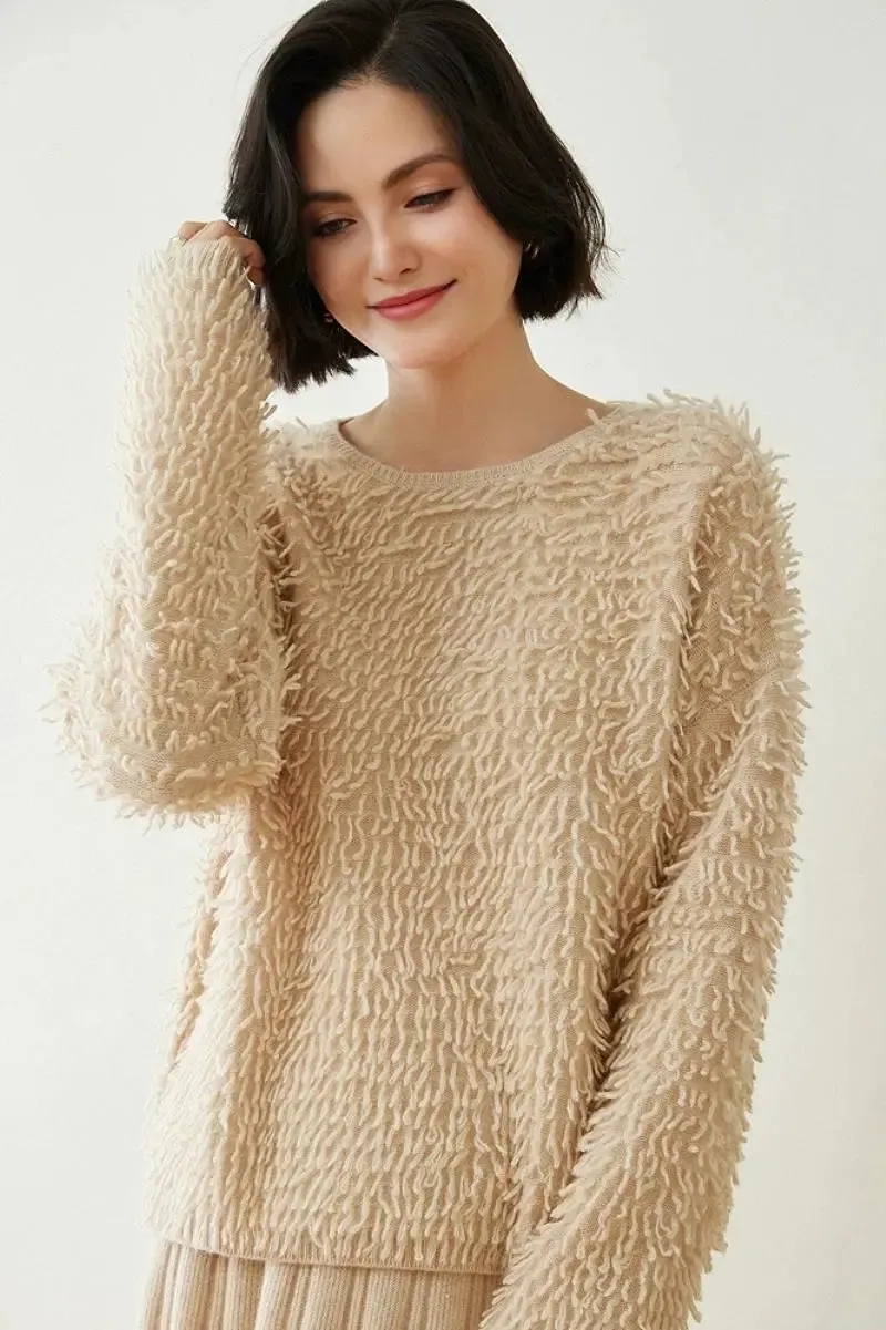 100 Cashmere Chunky Loop-Knit Crewneck Sweater