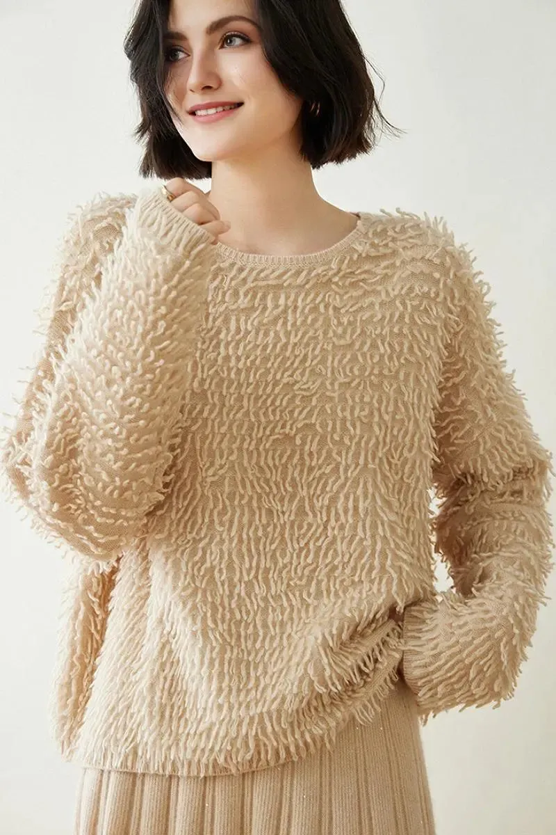 100 Cashmere Chunky Loop-Knit Crewneck Sweater