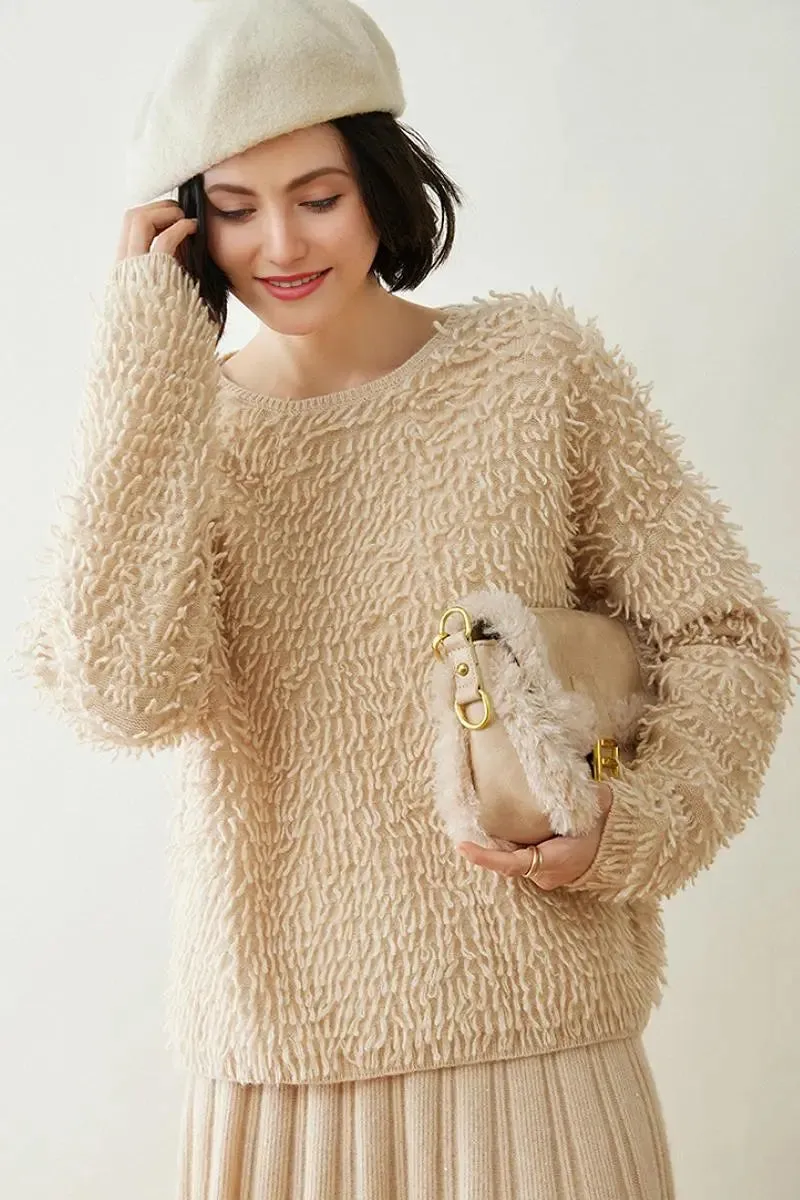100 Cashmere Chunky Loop-Knit Crewneck Sweater