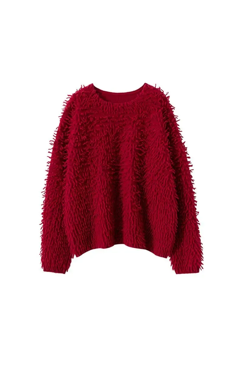 100 Cashmere Chunky Loop-Knit Crewneck Sweater