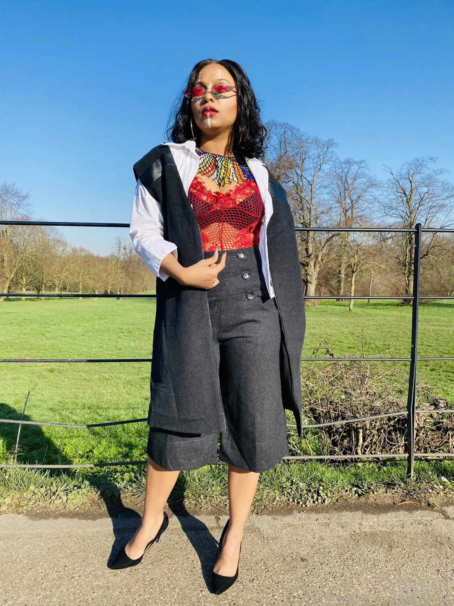 Achromatic Wool Zip Vest   Shorts Co-ord