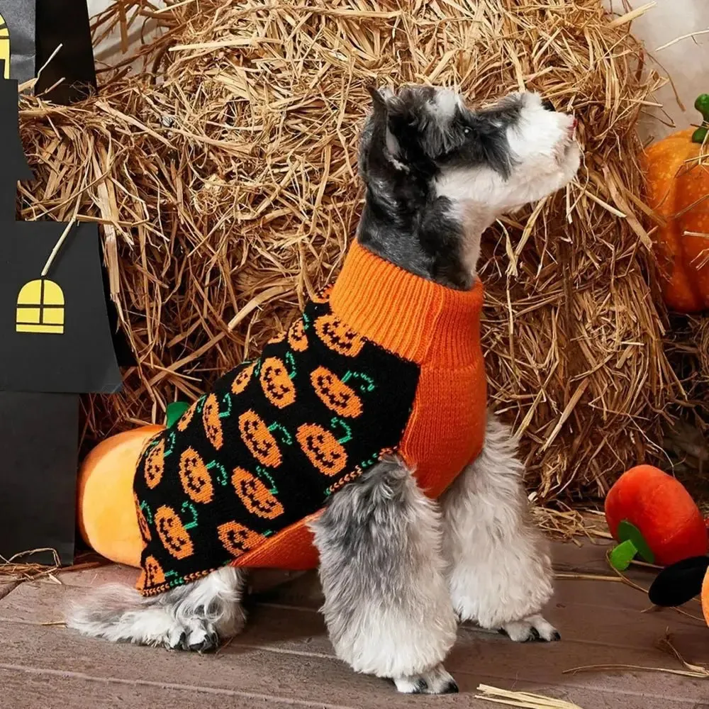 Anniepaw Winter Christmas Knitted Sweater with Halloween Pumpkin for Small to Medium Dogs Cats Puppy Jacket