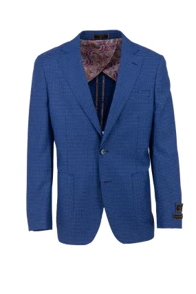 Blue Mini Check Dolcetto/THP Modern Fit half lined, Pure Wool Jacket by Tiglio Luxe