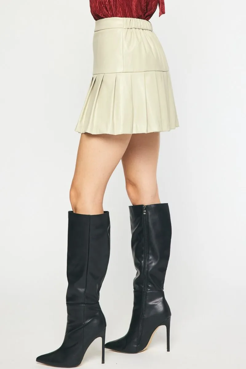 Brooklyn- Ecru faux leather pleated trim skirt