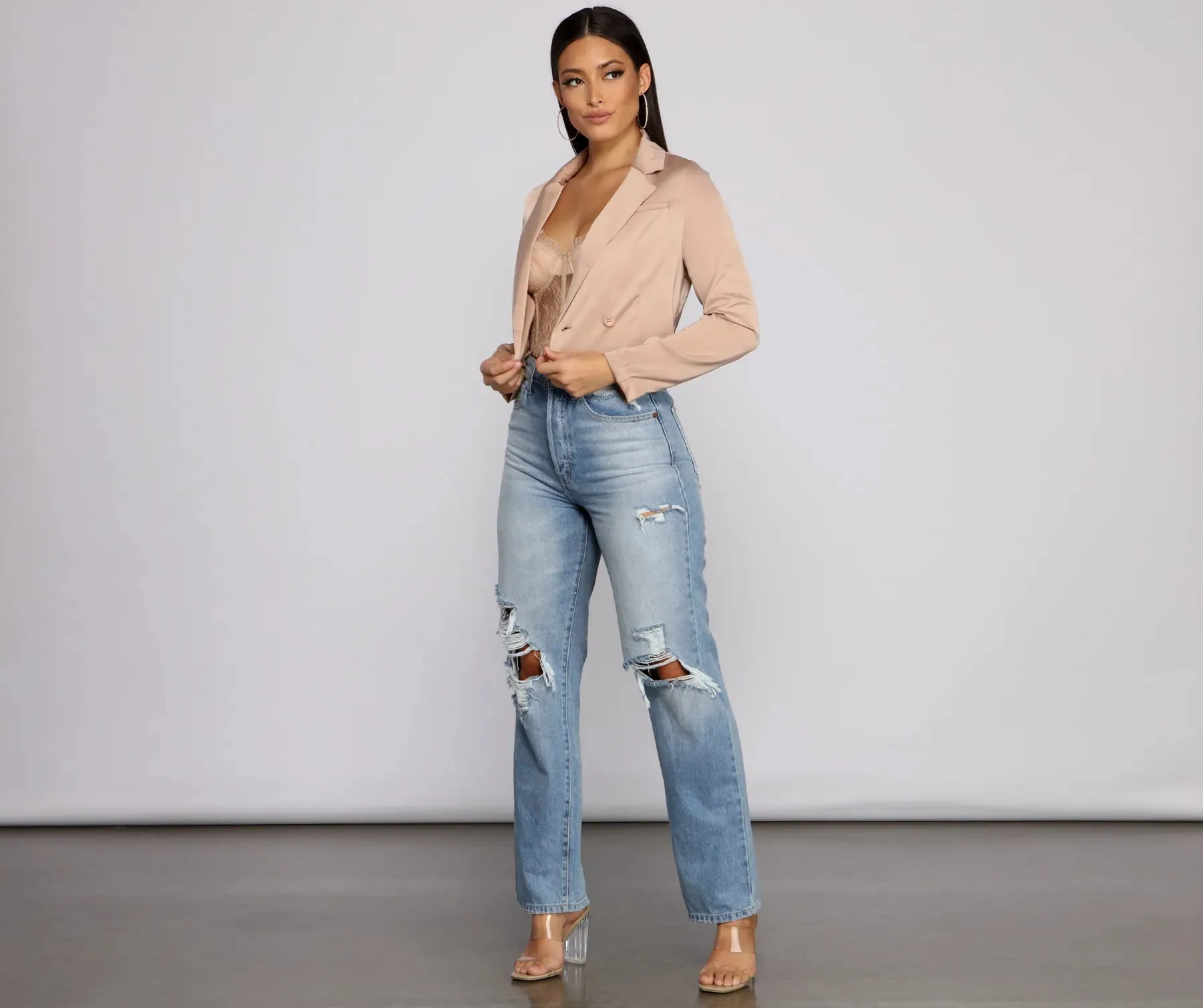 Casually Chic Satin Cropped Blazer