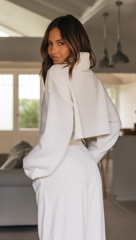 Cream Turtleneck Knit Crop Sweater
