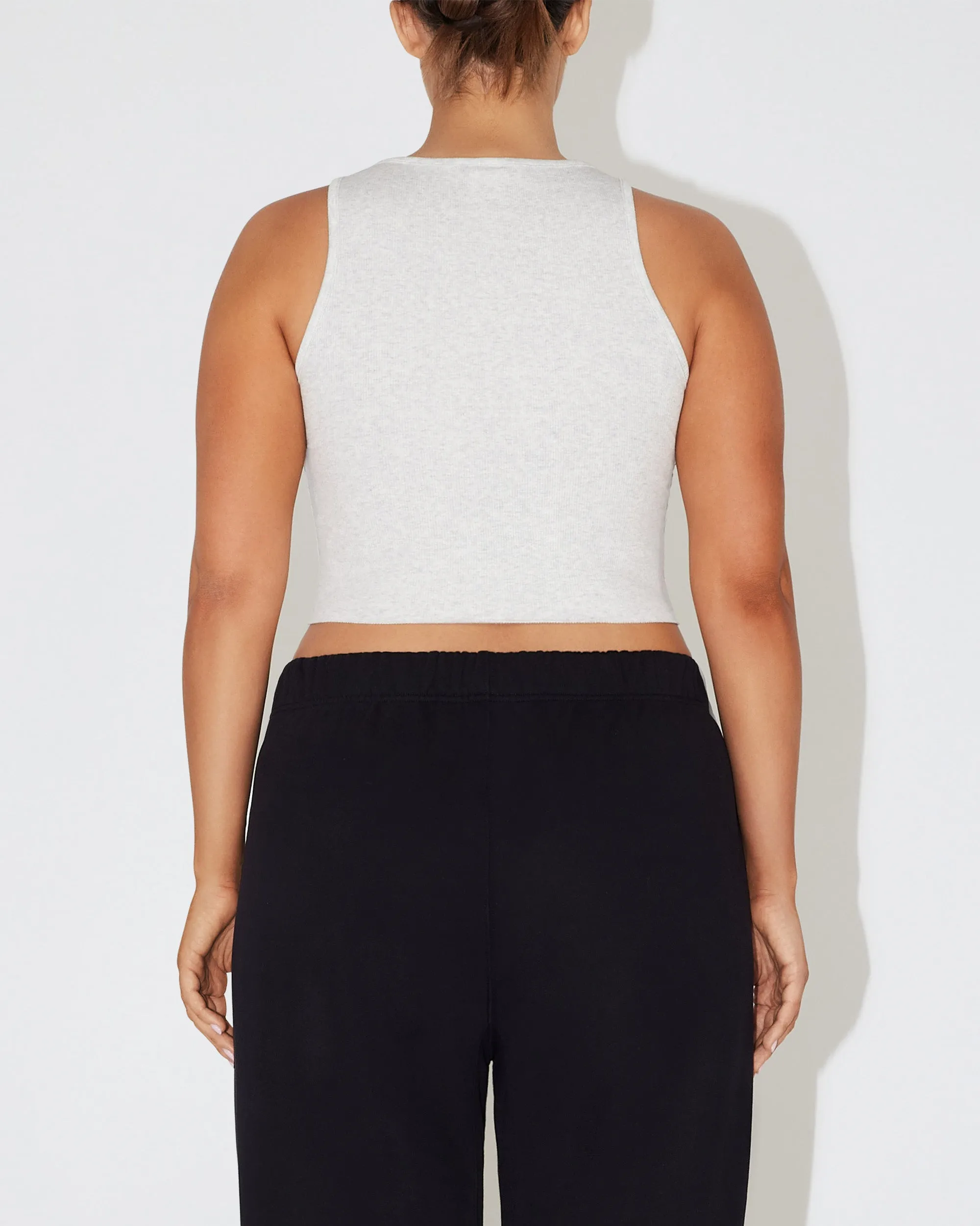 Cropped Raw Hem Rib Tank | Light Heather Grey