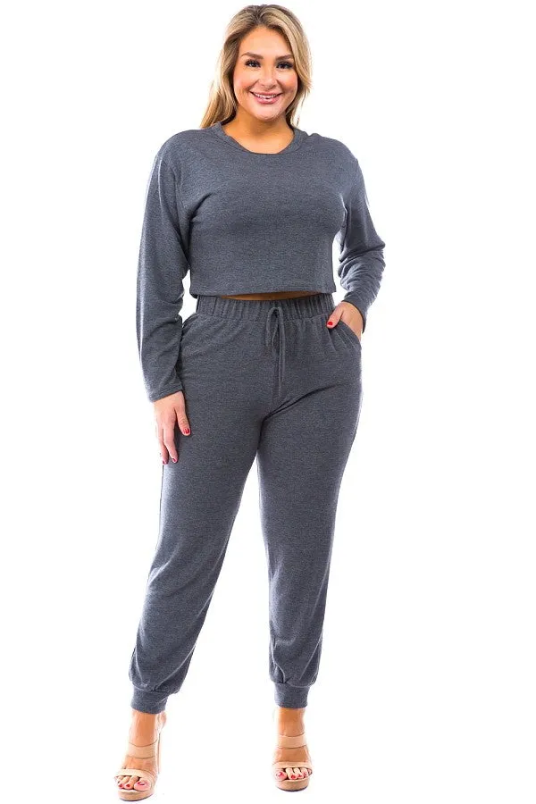 Curvy Plus Two Piece Crop Lounge Set