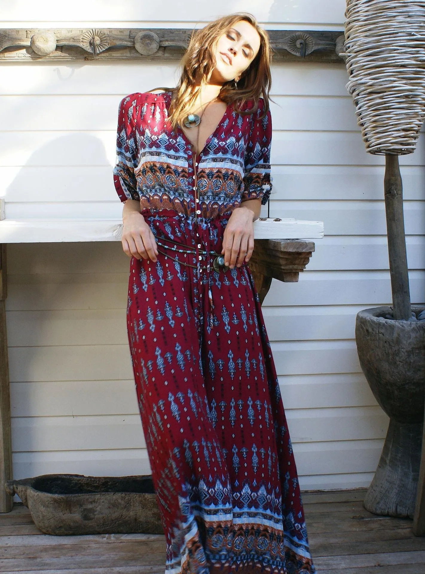 Fashion printed breasted beach holiday dress