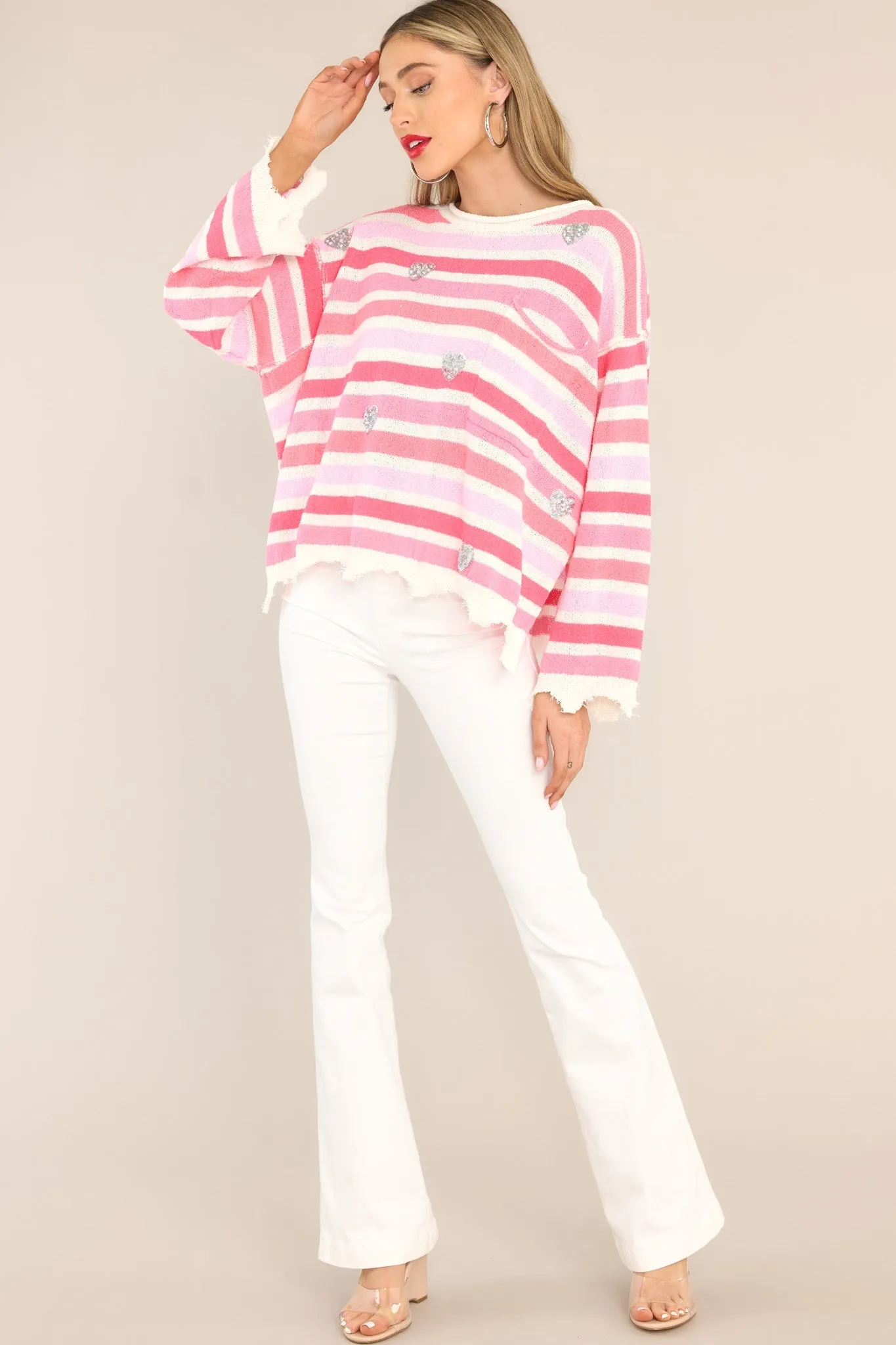 Finding My Love Pink Striped Sweater