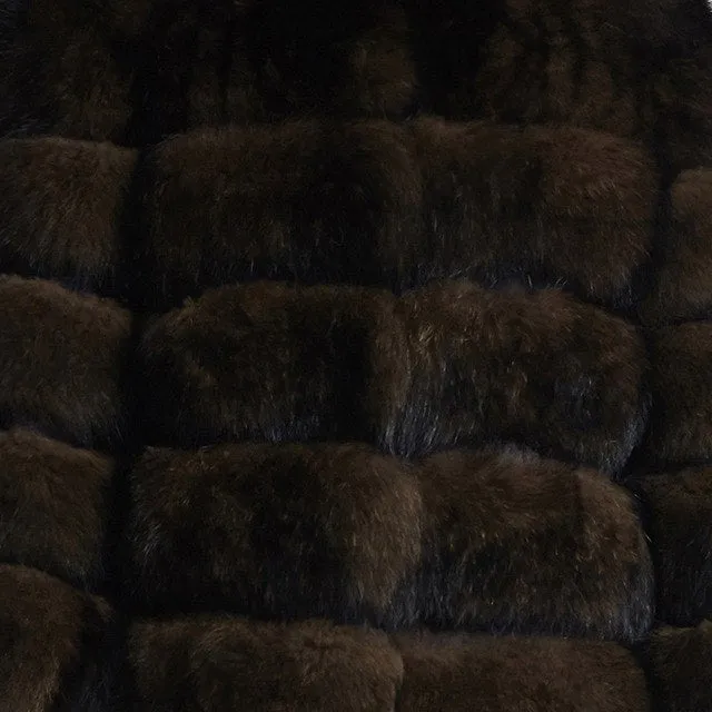Hooded Natural Blue Fox Fur Thick Coat
