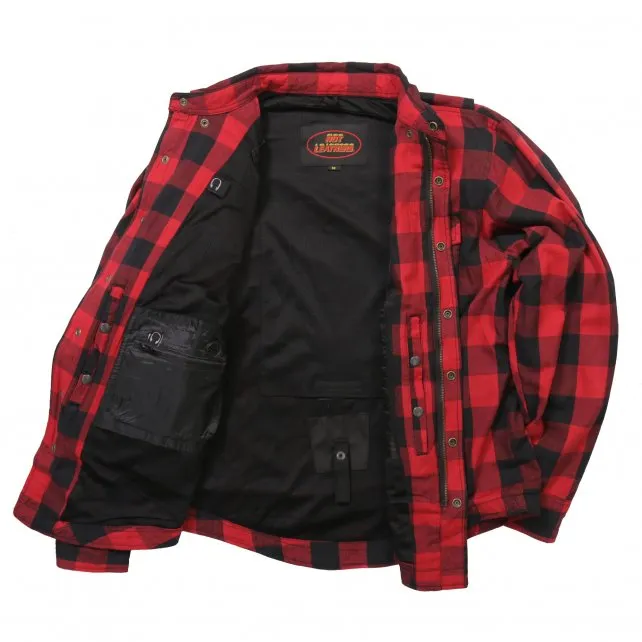 Hot Leathers JKM3003 Men's Red and Black Armored Flannel Jacket