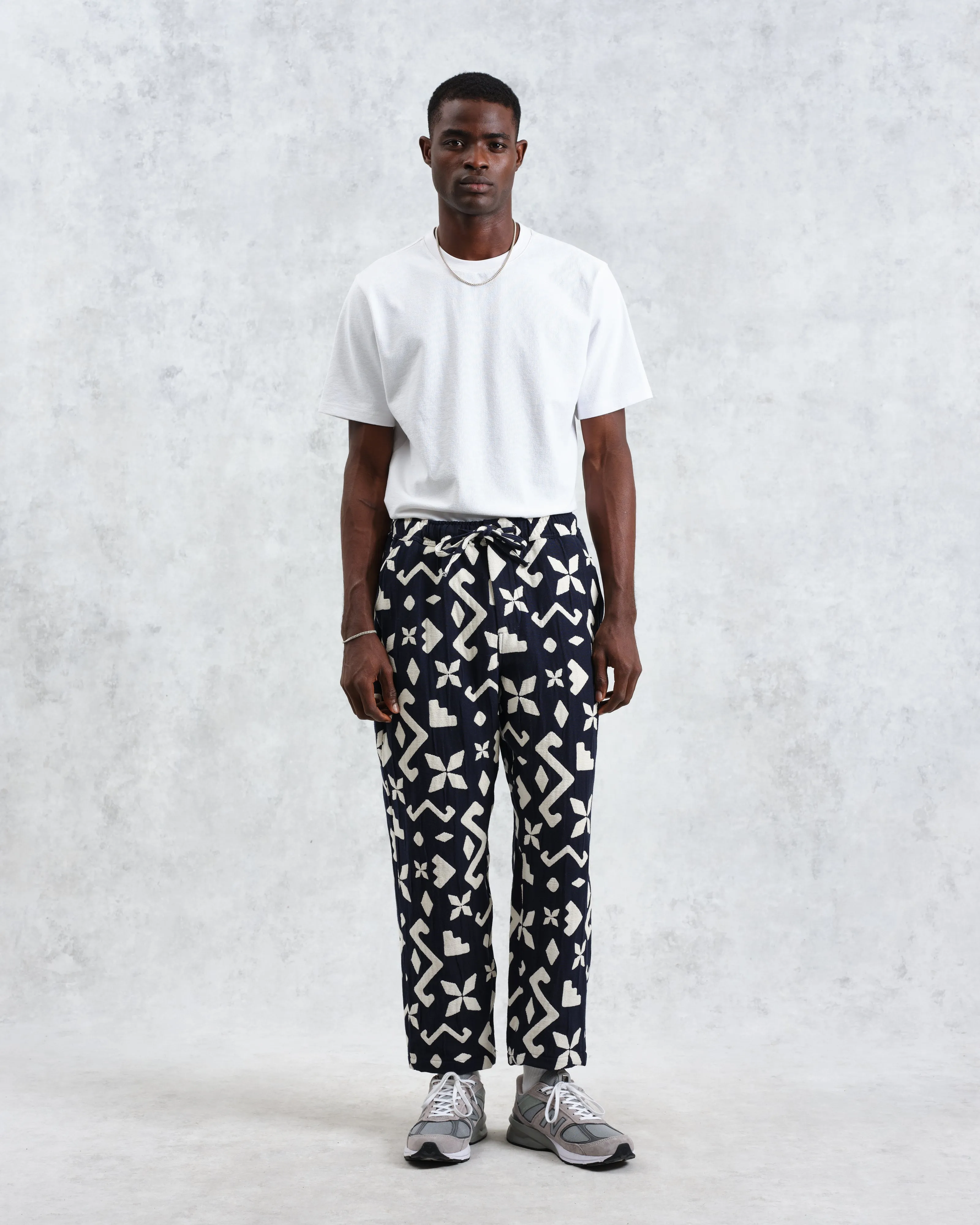 Kurt - Navy Geometric Jacquard Trousers