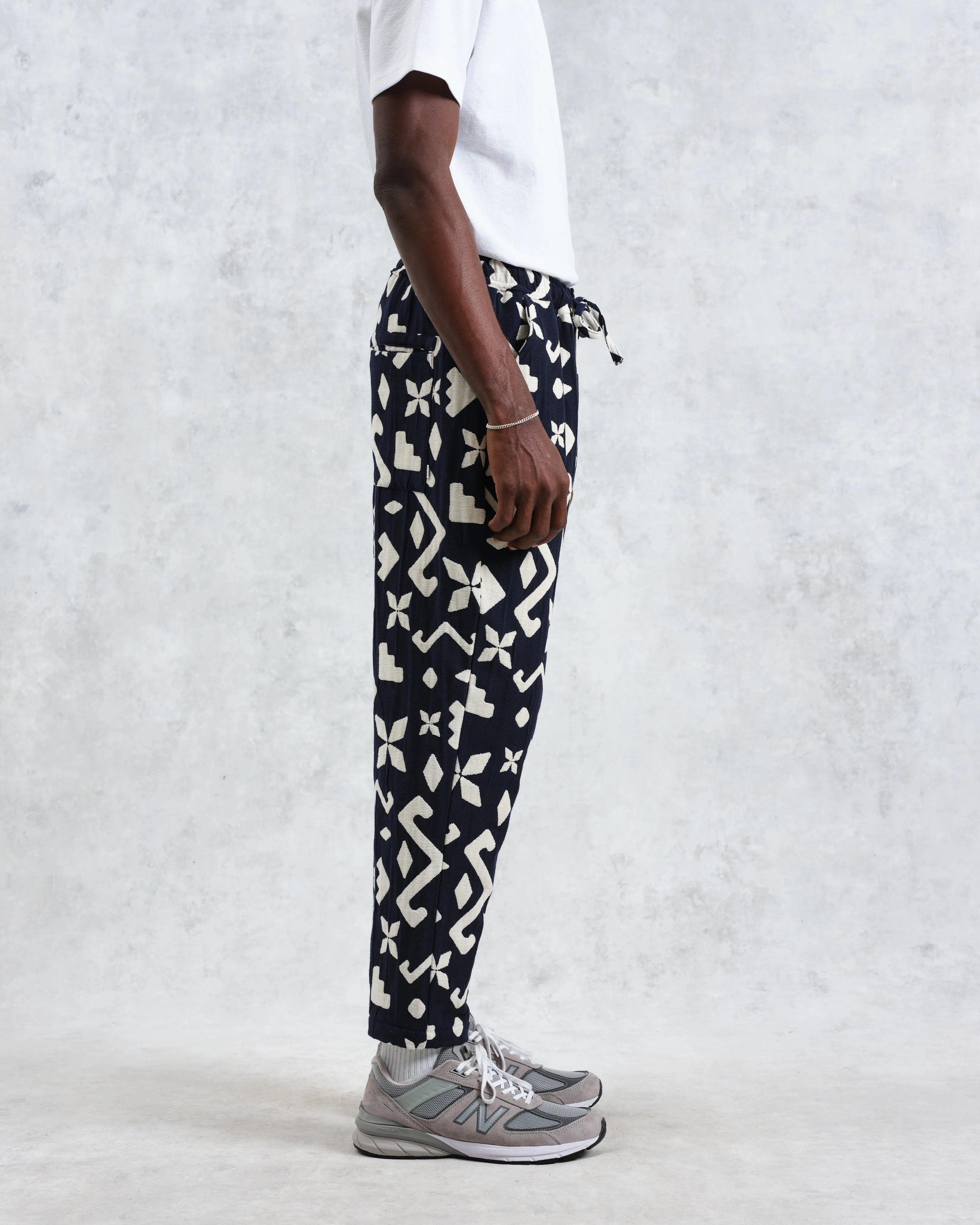 Kurt - Navy Geometric Jacquard Trousers