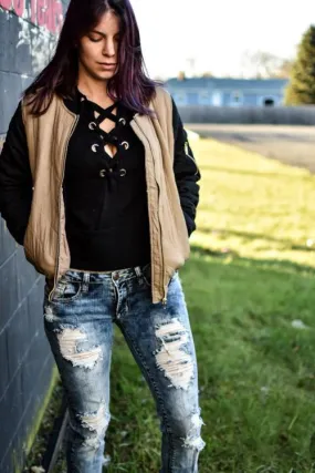 Lace Up Cropped Sweater