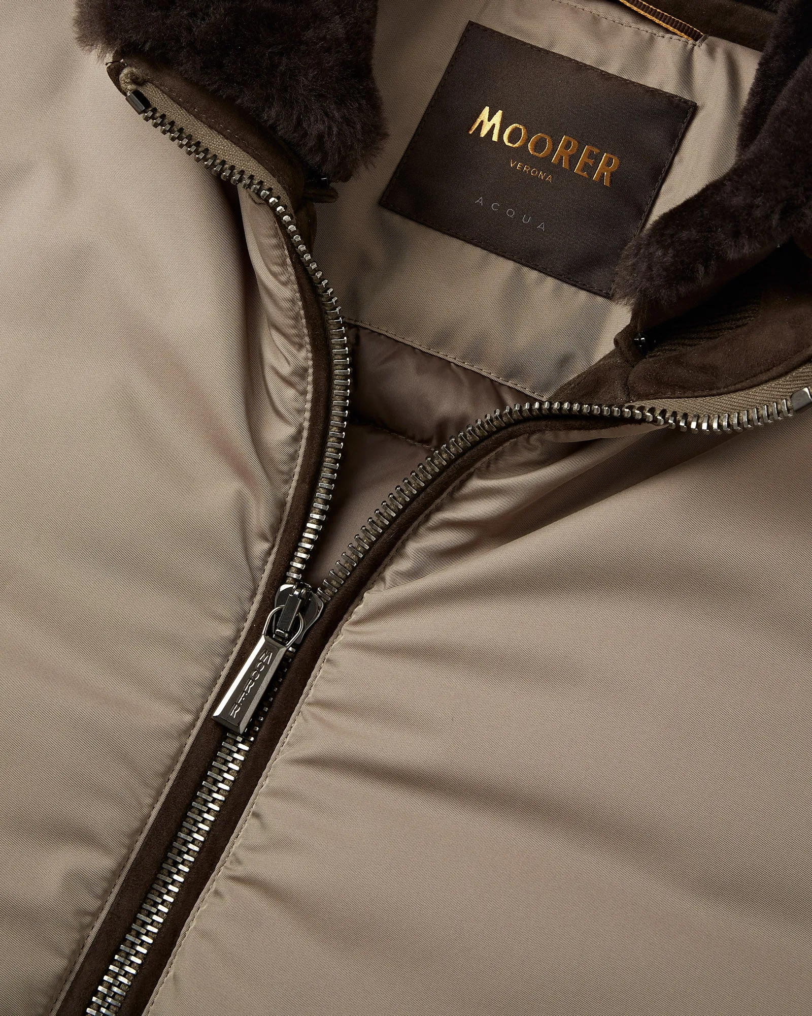 MooRER Zipped Padded Jacket With Fur Trim Collar - CELOTTI (Light Brown)