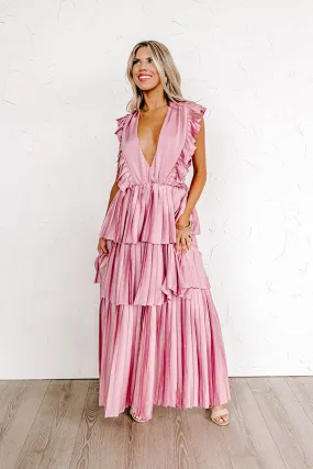 Seeking Champagne Pleated Maxi Dress In Blush