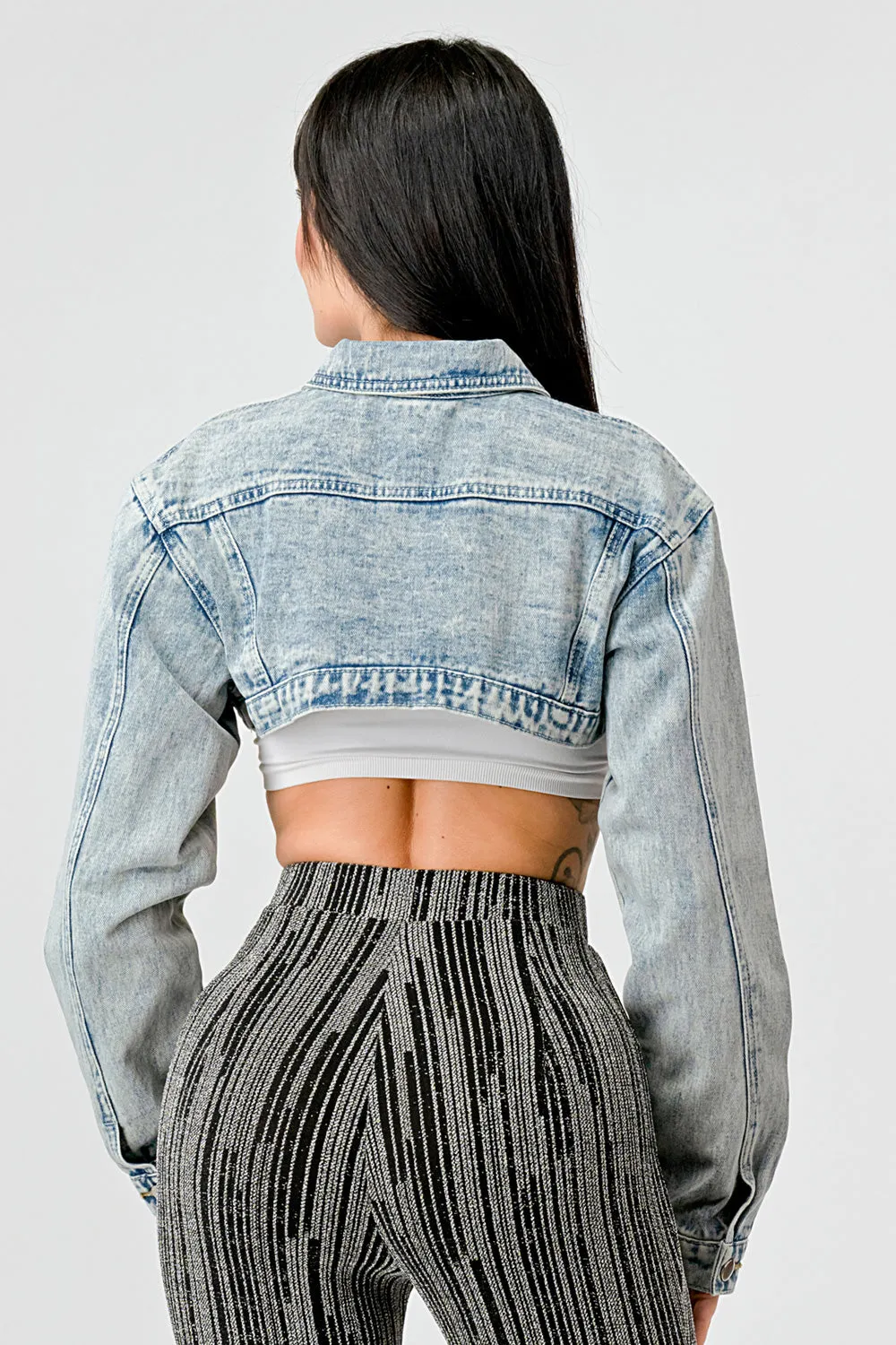 SEXY WASHED DENIM BOLERO CROPPED JACKET