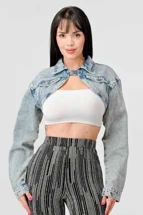 SEXY WASHED DENIM BOLERO CROPPED JACKET