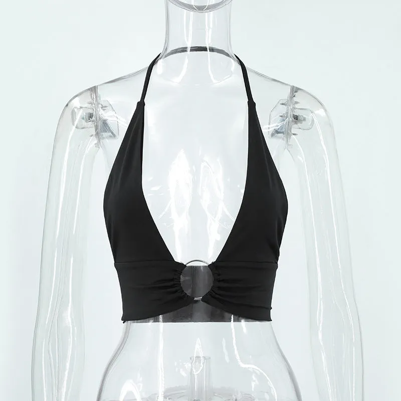 TEEK - Backless Deep V Cropped Halter