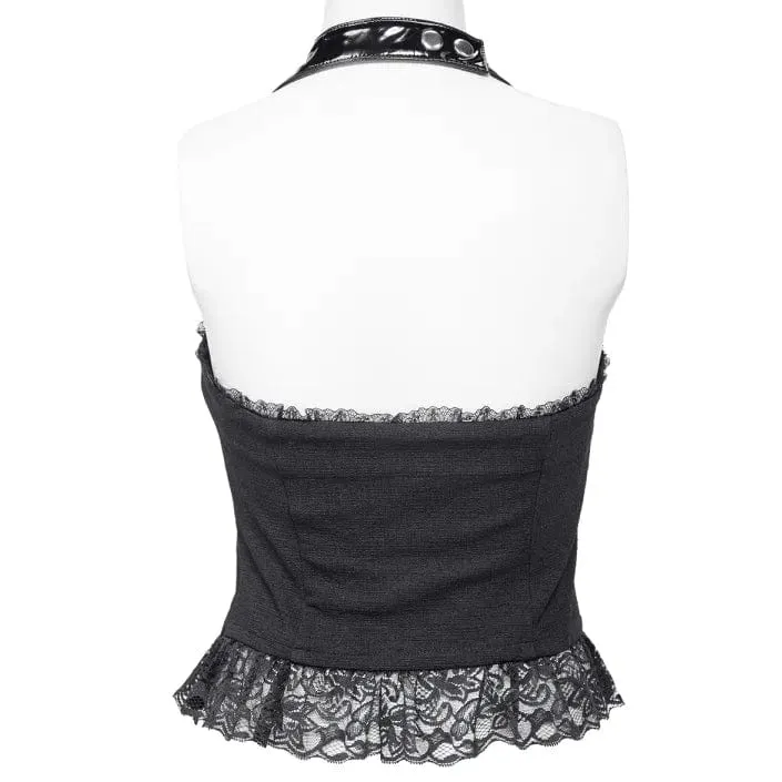 Women's Gothic Plunging Lace Splice Halterneck Vest