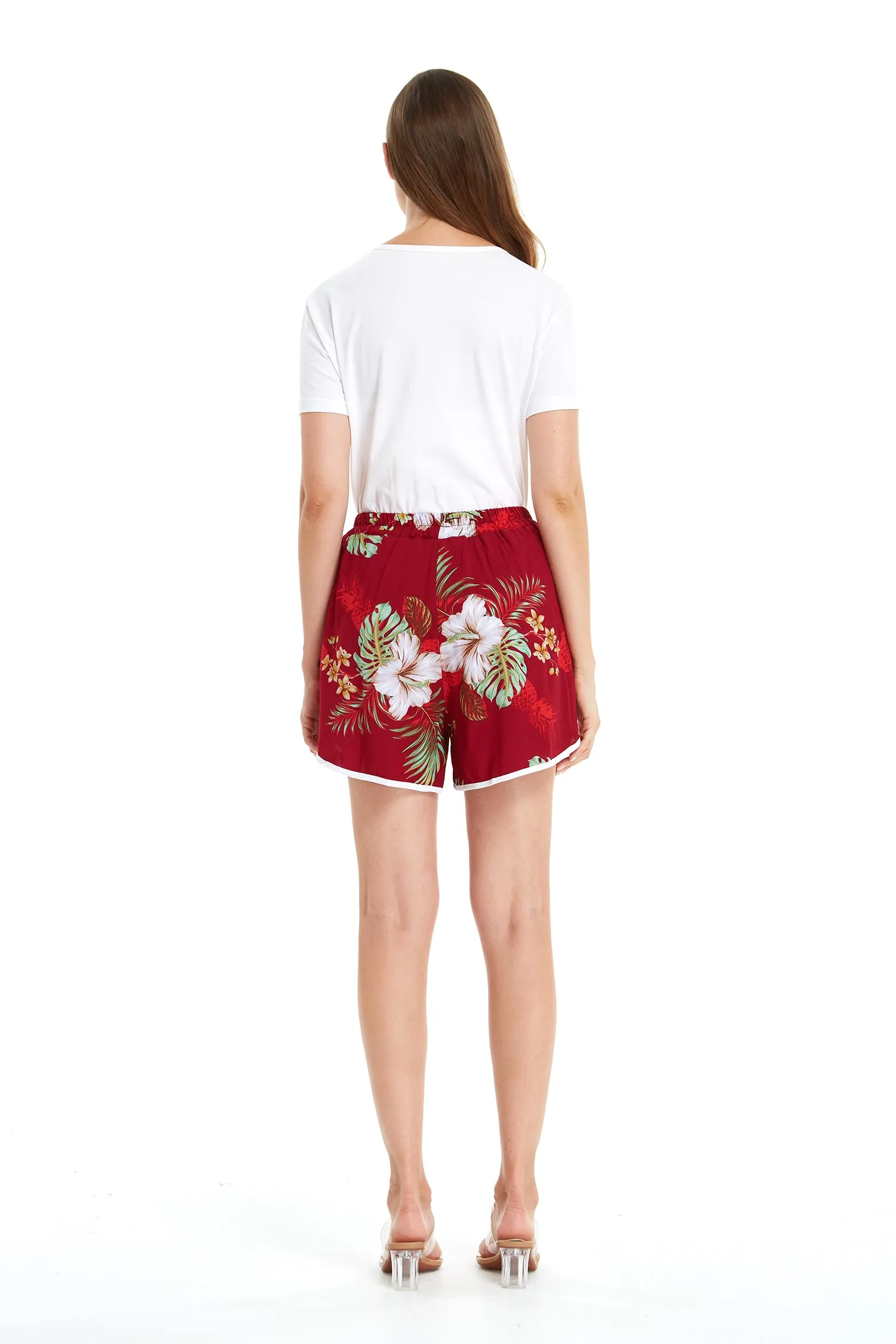 Women's Shorts with Elastic Band in Pineapple Garden Red