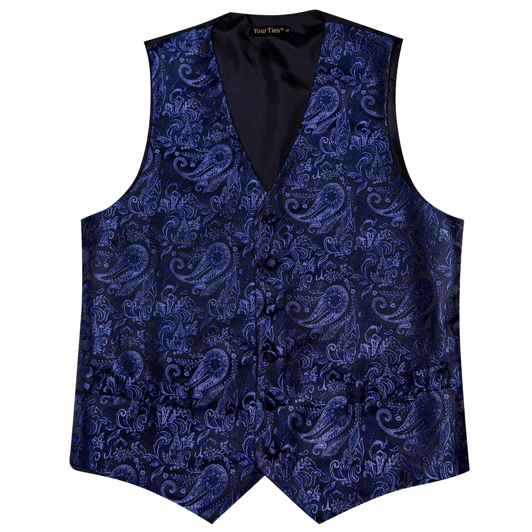 YourTies Blue Purple V-Neck Waistcoat Men Silk Paisley Vest Tie Set
